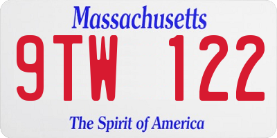 MA license plate 9TW122