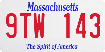 MA license plate 9TW143