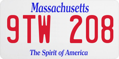 MA license plate 9TW208
