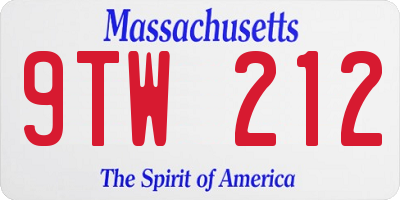 MA license plate 9TW212