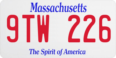 MA license plate 9TW226