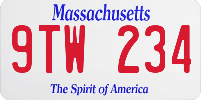 MA license plate 9TW234