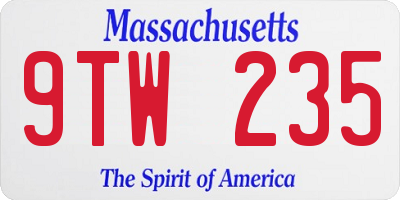 MA license plate 9TW235