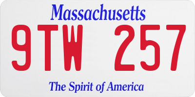 MA license plate 9TW257