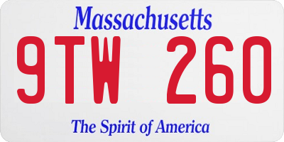 MA license plate 9TW260