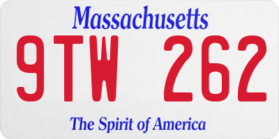 MA license plate 9TW262