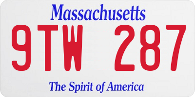 MA license plate 9TW287