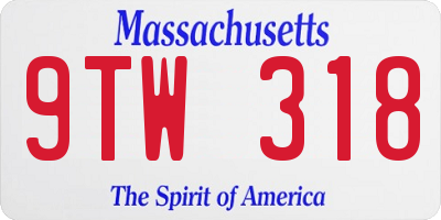 MA license plate 9TW318