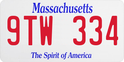 MA license plate 9TW334
