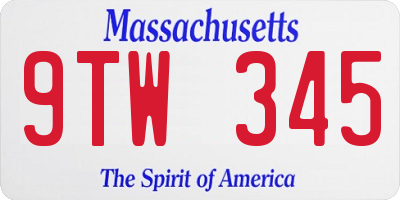 MA license plate 9TW345