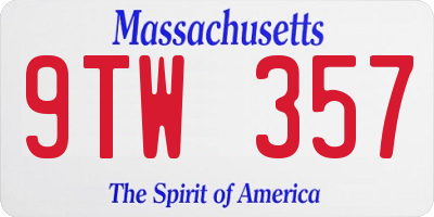MA license plate 9TW357