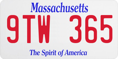 MA license plate 9TW365