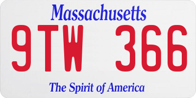 MA license plate 9TW366