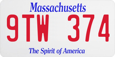 MA license plate 9TW374