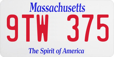 MA license plate 9TW375
