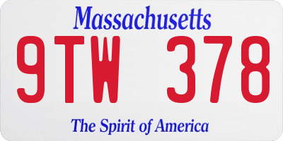 MA license plate 9TW378