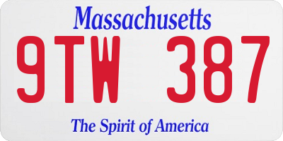 MA license plate 9TW387