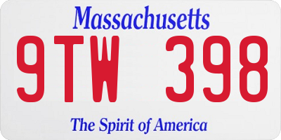 MA license plate 9TW398