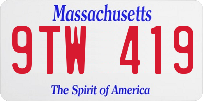 MA license plate 9TW419
