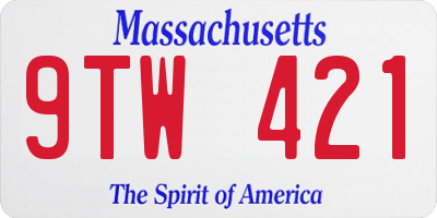 MA license plate 9TW421