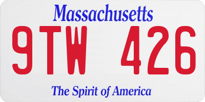 MA license plate 9TW426