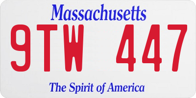 MA license plate 9TW447