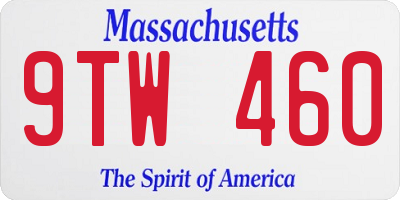 MA license plate 9TW460