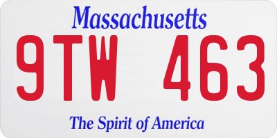 MA license plate 9TW463