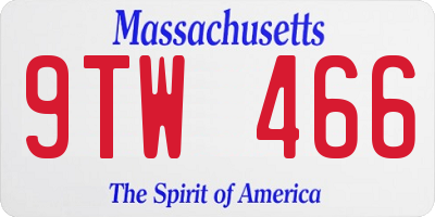 MA license plate 9TW466