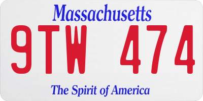 MA license plate 9TW474