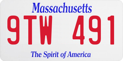 MA license plate 9TW491