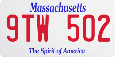 MA license plate 9TW502