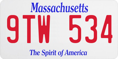 MA license plate 9TW534
