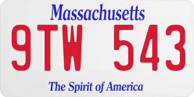 MA license plate 9TW543