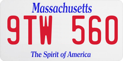 MA license plate 9TW560
