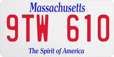 MA license plate 9TW610