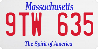 MA license plate 9TW635