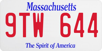 MA license plate 9TW644