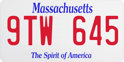 MA license plate 9TW645