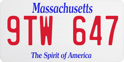 MA license plate 9TW647