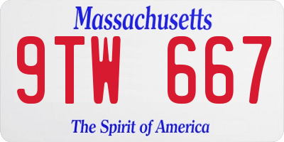 MA license plate 9TW667