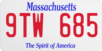 MA license plate 9TW685