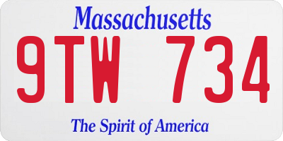 MA license plate 9TW734