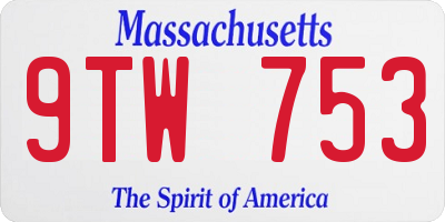 MA license plate 9TW753