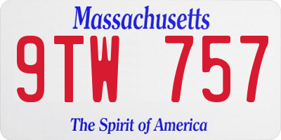 MA license plate 9TW757