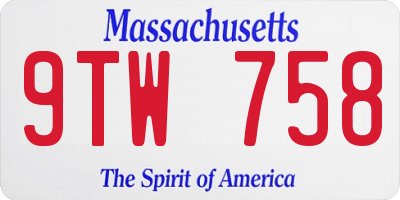 MA license plate 9TW758