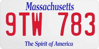 MA license plate 9TW783