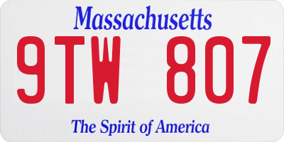 MA license plate 9TW807