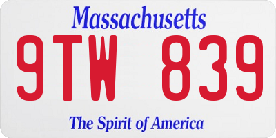 MA license plate 9TW839