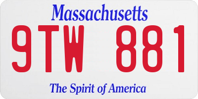 MA license plate 9TW881